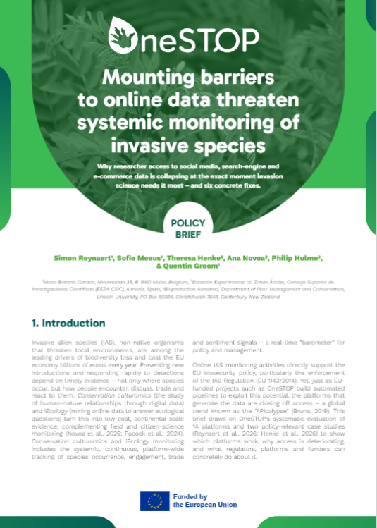 Mounting barriers to online data threaten systemic monitoring of invasive species